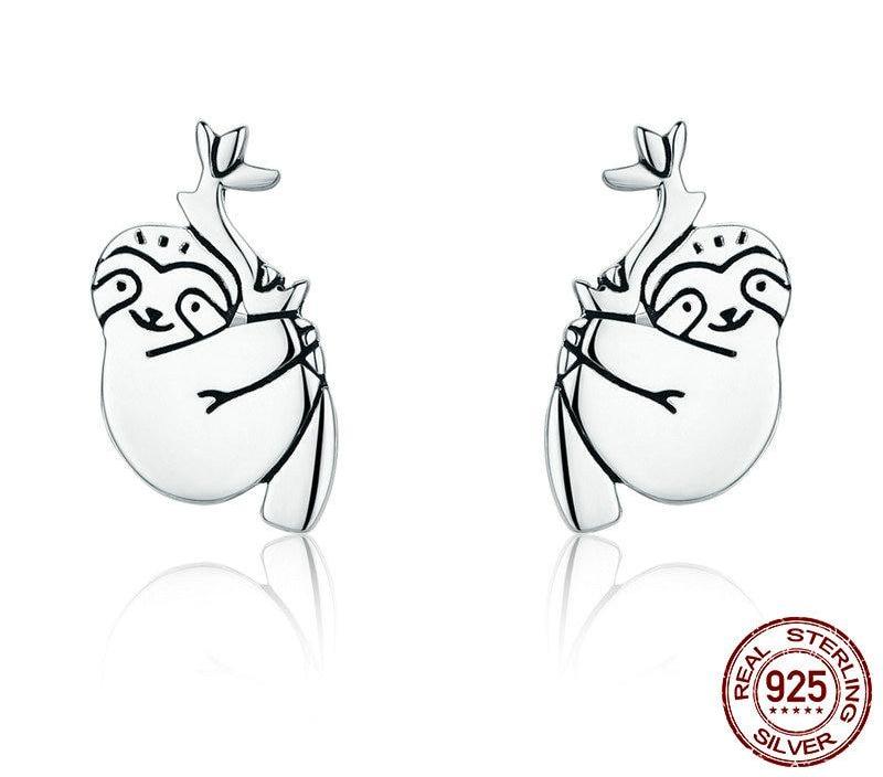 Silver Sloth Stud Earrings